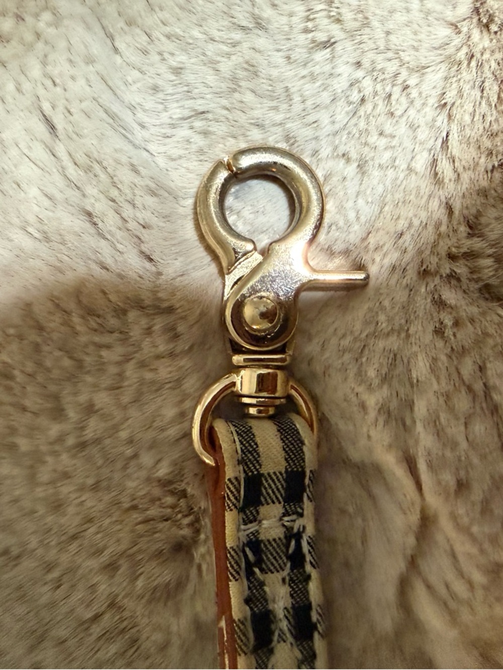 Gold Hardware Plaid Checkered Strap Key Clip